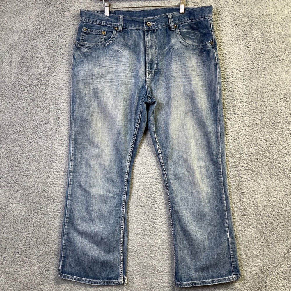 Flypaper Jeans Men W38xL30 Blue Denim Bootcut Embroidered Flap Pocket Western